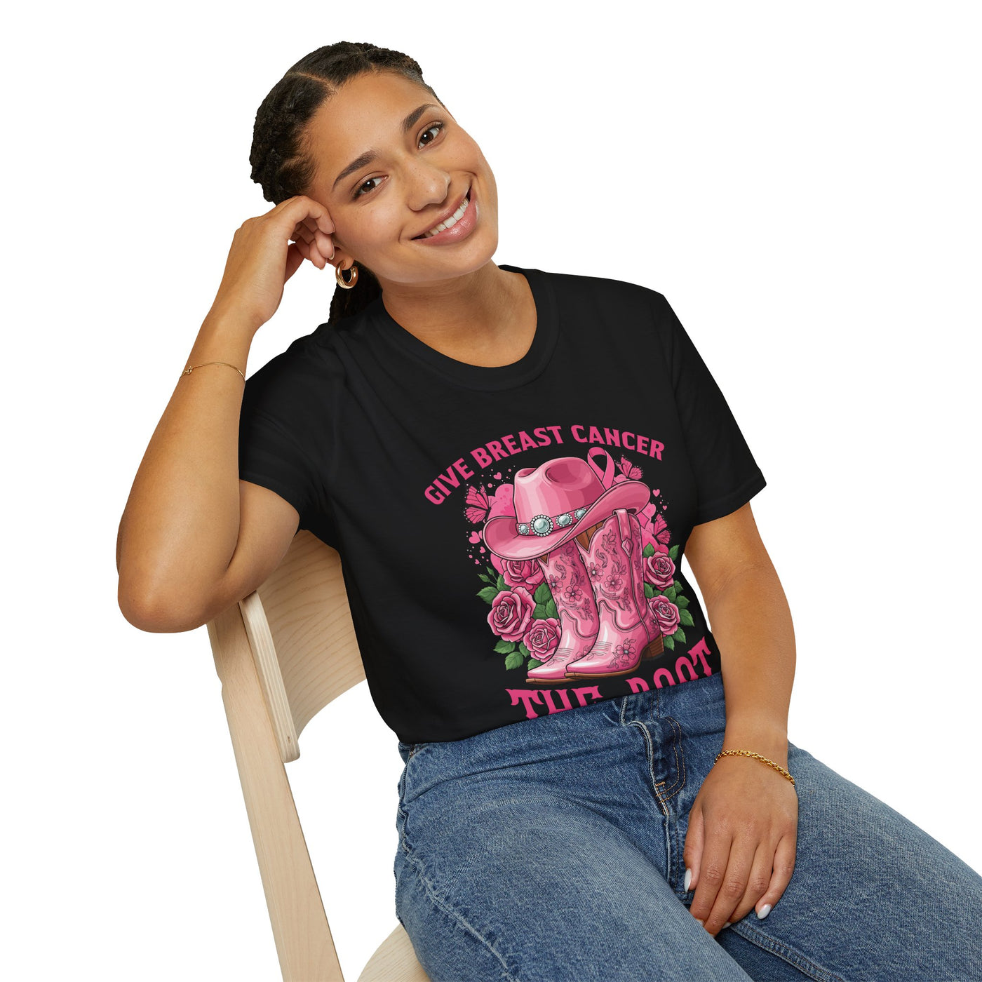 Give Breast Cancer the Boot | Pink Ribbon Floral Awareness Tee