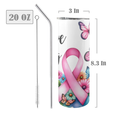 20 oz Breast Cancer Ribbon and Butterflies Tumbler