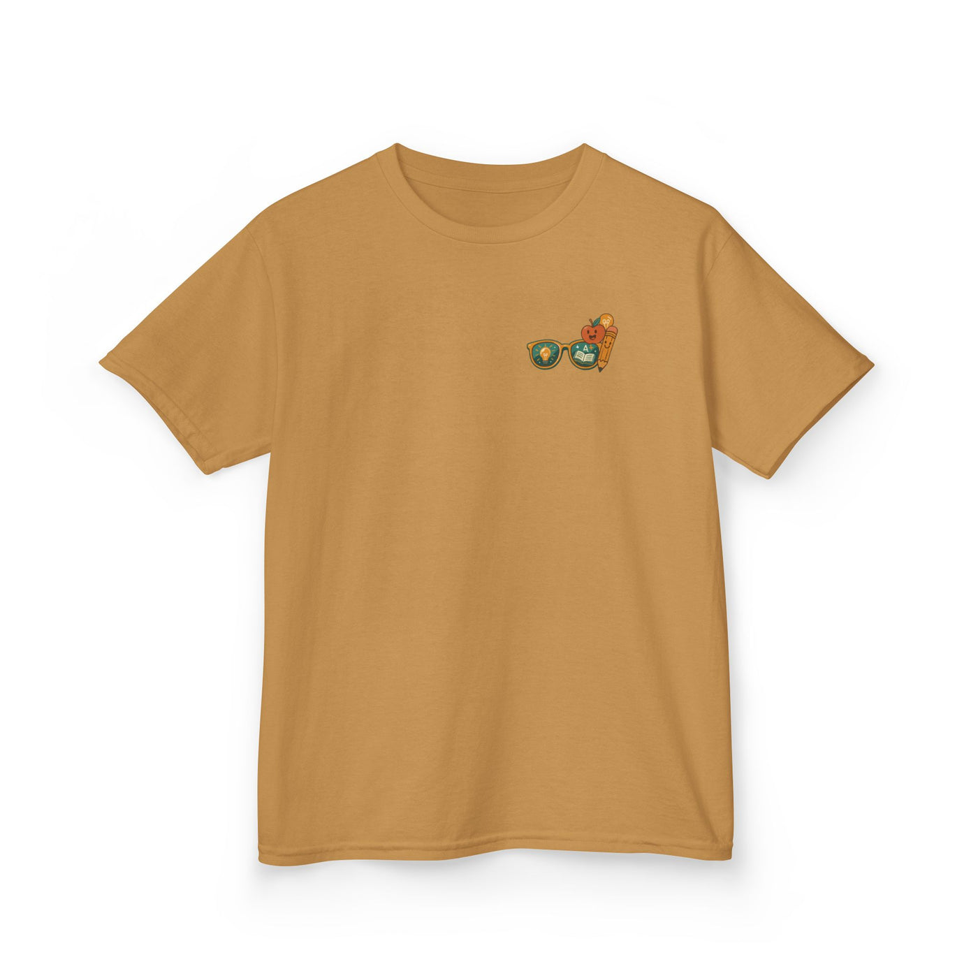 Smart Looks Good On Me kids tee in mustard color, featuring motivational design for back-to-school confidence.