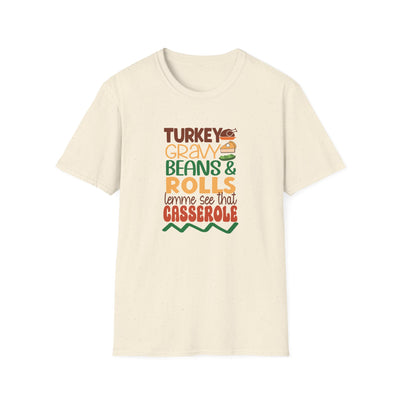 Turkey, Gravy, Beans & Rolls T-Shirt | Funny Thanksgiving Tee for Food Lovers