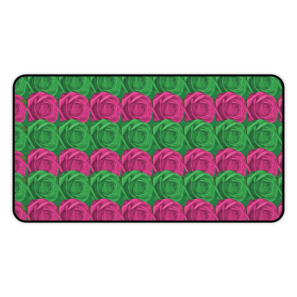 Personalized gaming mouse pad featuring a vibrant design of pink and green roses for an aesthetic workspace upgrade.