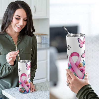 20 oz Breast Cancer Ribbon and Butterflies Tumbler