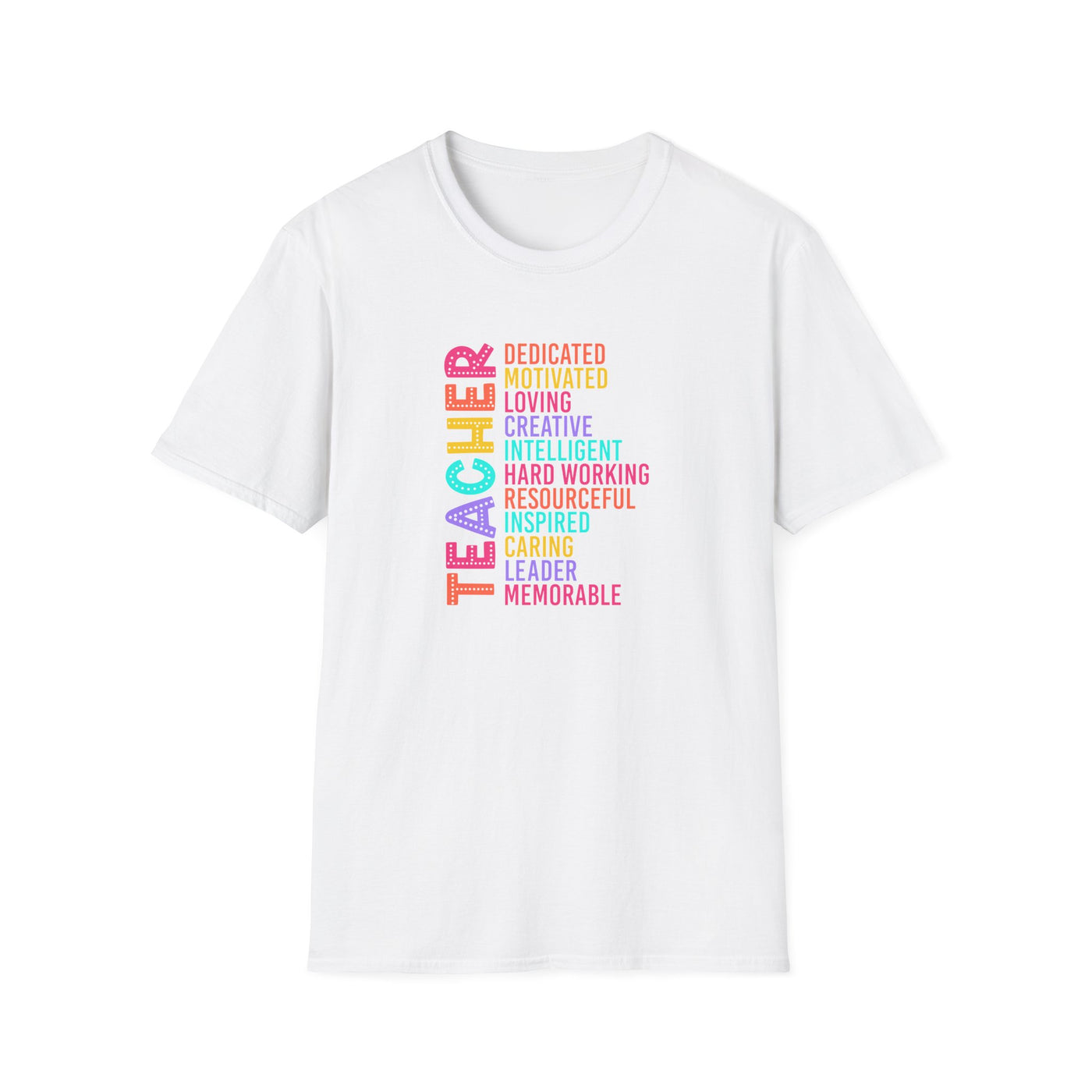 “TEACHER” Word Art Tee – Bold, Bright, and Built for Educators Who Inspire