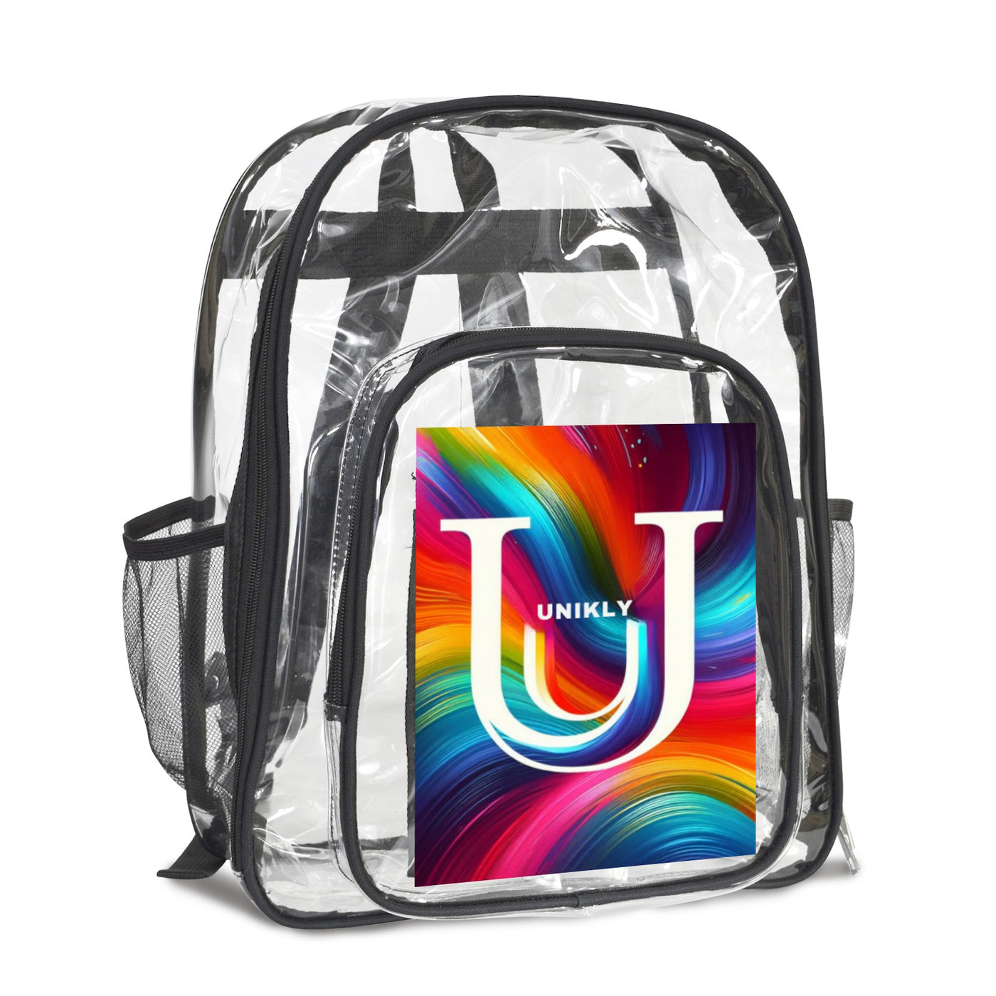 Custom Clear Backpack – Stylish & School-Approved with Personalized Front Panel 🌈✨