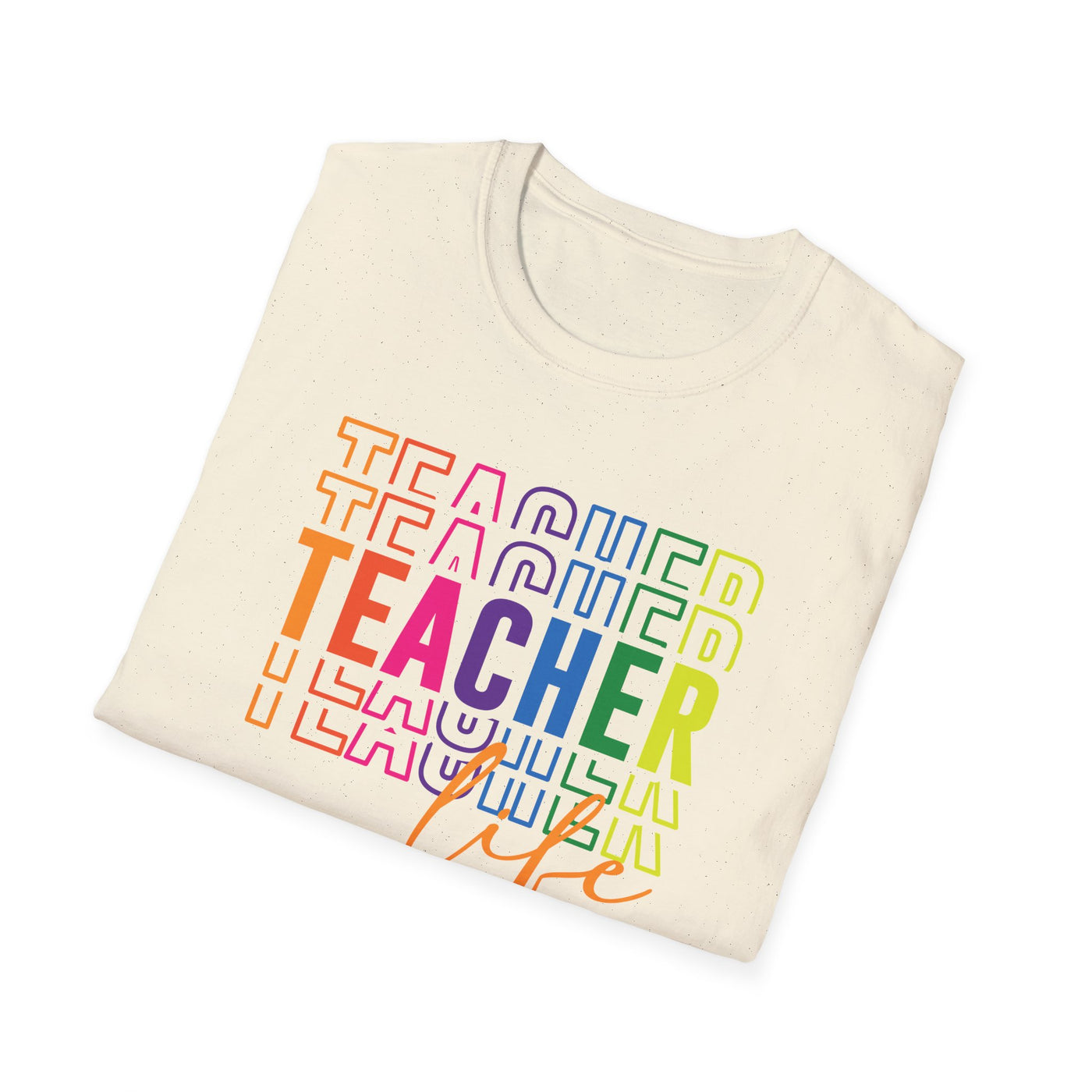 “Teacher Life” Rainbow Tee – Colorful Back-to-School Shirt for Educators 🍎✨
