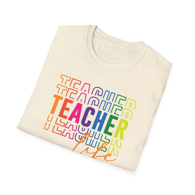 “Teacher Life” Rainbow Tee – Colorful Back-to-School Shirt for Educators 🍎✨