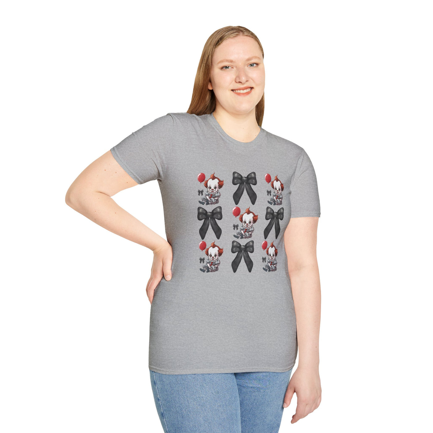 🎈 Pennywise & Bows Halloween Tee – Spooky-Cute Horror Inspired T-Shirt