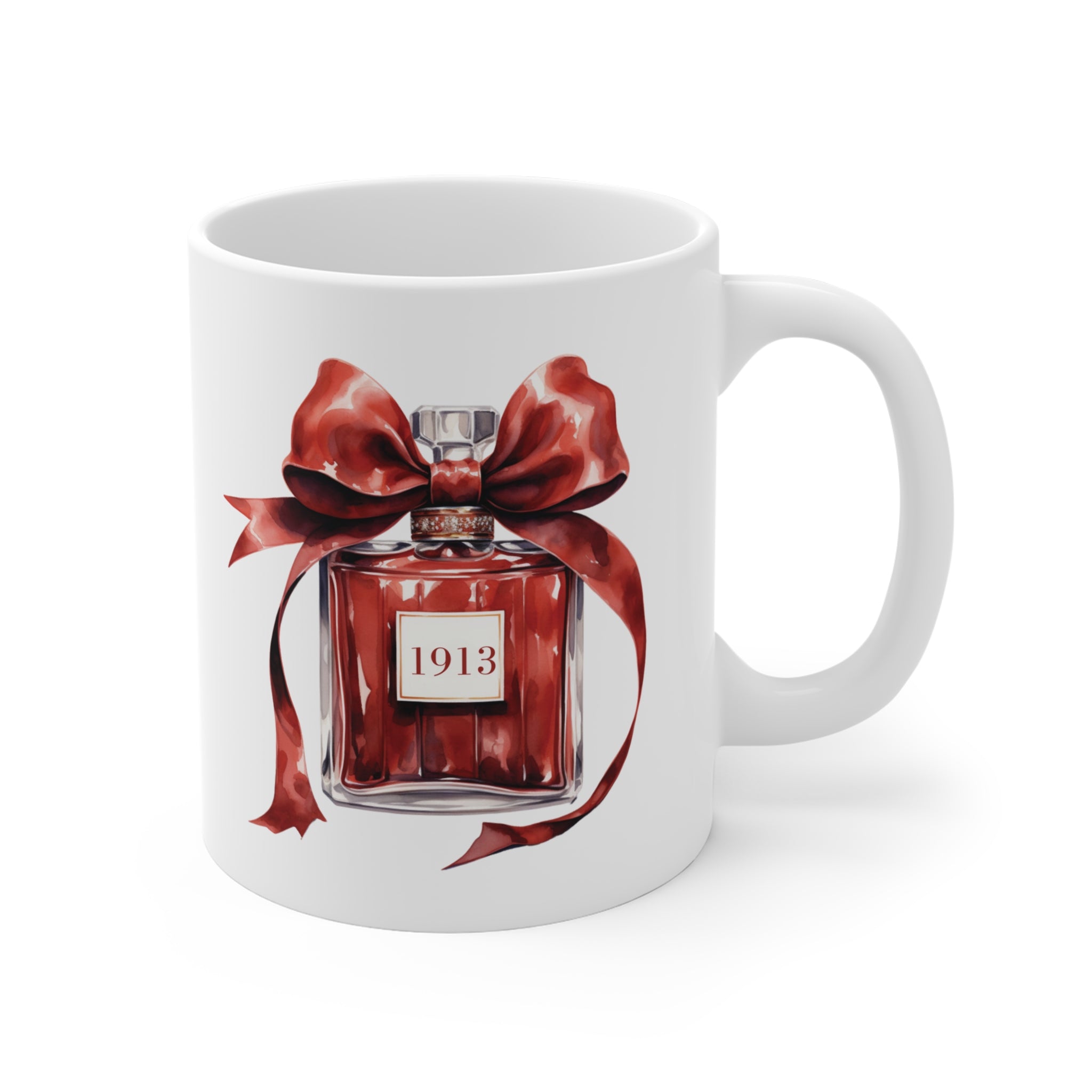 1913 Red Ribbon Ceramic Coffee Cup - Sweet Scent of Sisterhood Mug