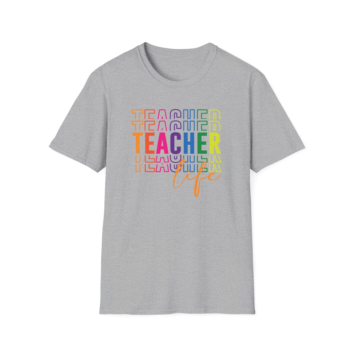 “Teacher Life” Rainbow Tee – Colorful Back-to-School Shirt for Educators 🍎✨