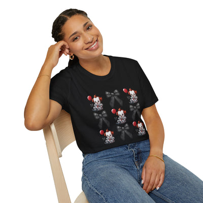 🎈 Pennywise & Bows Halloween Tee – Spooky-Cute Horror Inspired T-Shirt