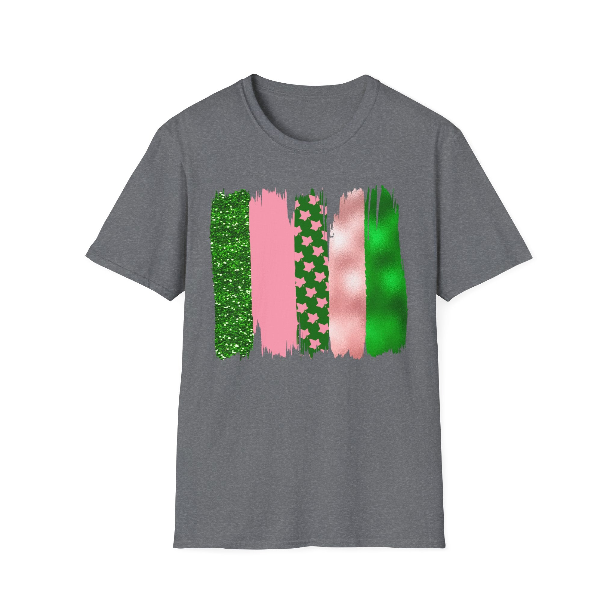 Pink & Green Brushstroke Sorority-Inspired T-Shirt – Glitter, Glam, & Greek Pride