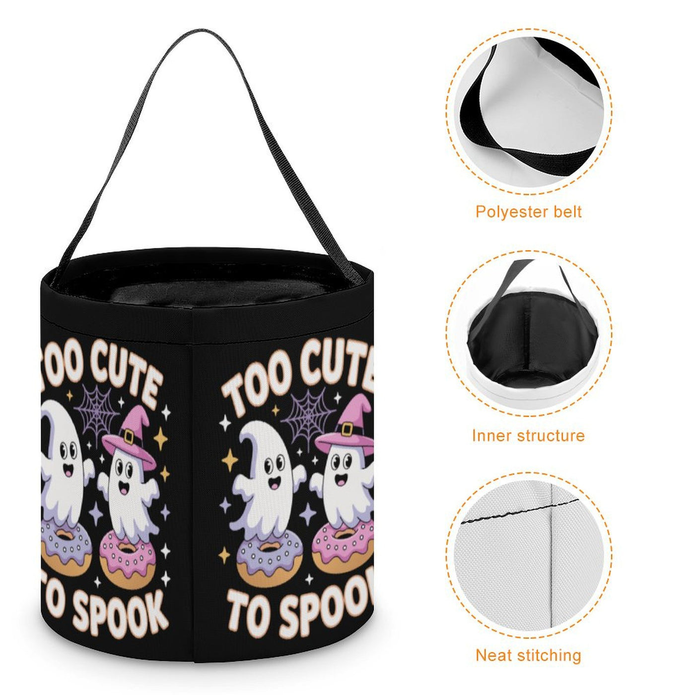 Kids Halloween Candy Bag – “Too Cute to Spook” Trick-or-Treat Tote