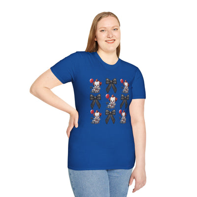 🎈 Pennywise & Bows Halloween Tee – Spooky-Cute Horror Inspired T-Shirt