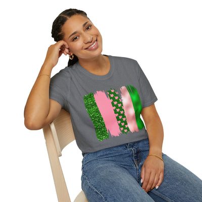 Pink & Green Brushstroke Sorority-Inspired T-Shirt – Glitter, Glam, & Greek Pride