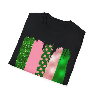 Pink & Green Brushstroke Sorority-Inspired T-Shirt – Glitter, Glam, & Greek Pride