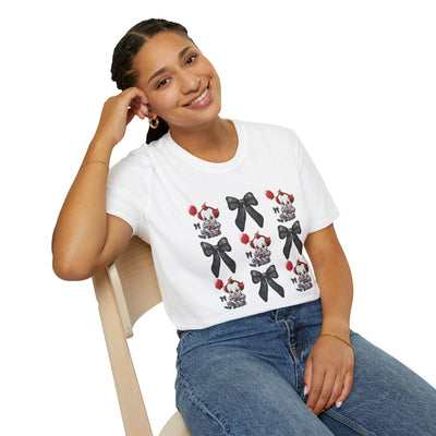 🎈 Pennywise & Bows Halloween Tee – Spooky-Cute Horror Inspired T-Shirt