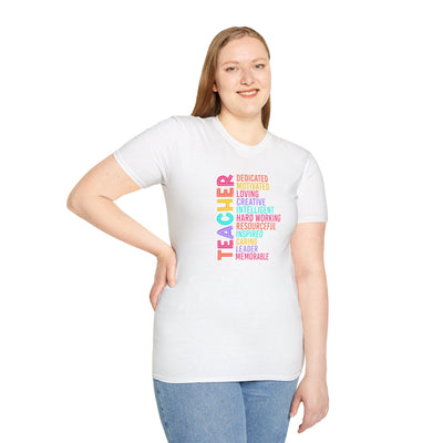 “TEACHER” Word Art Tee – Bold, Bright, and Built for Educators Who Inspire