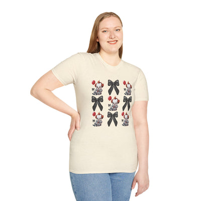 🎈 Pennywise & Bows Halloween Tee – Spooky-Cute Horror Inspired T-Shirt