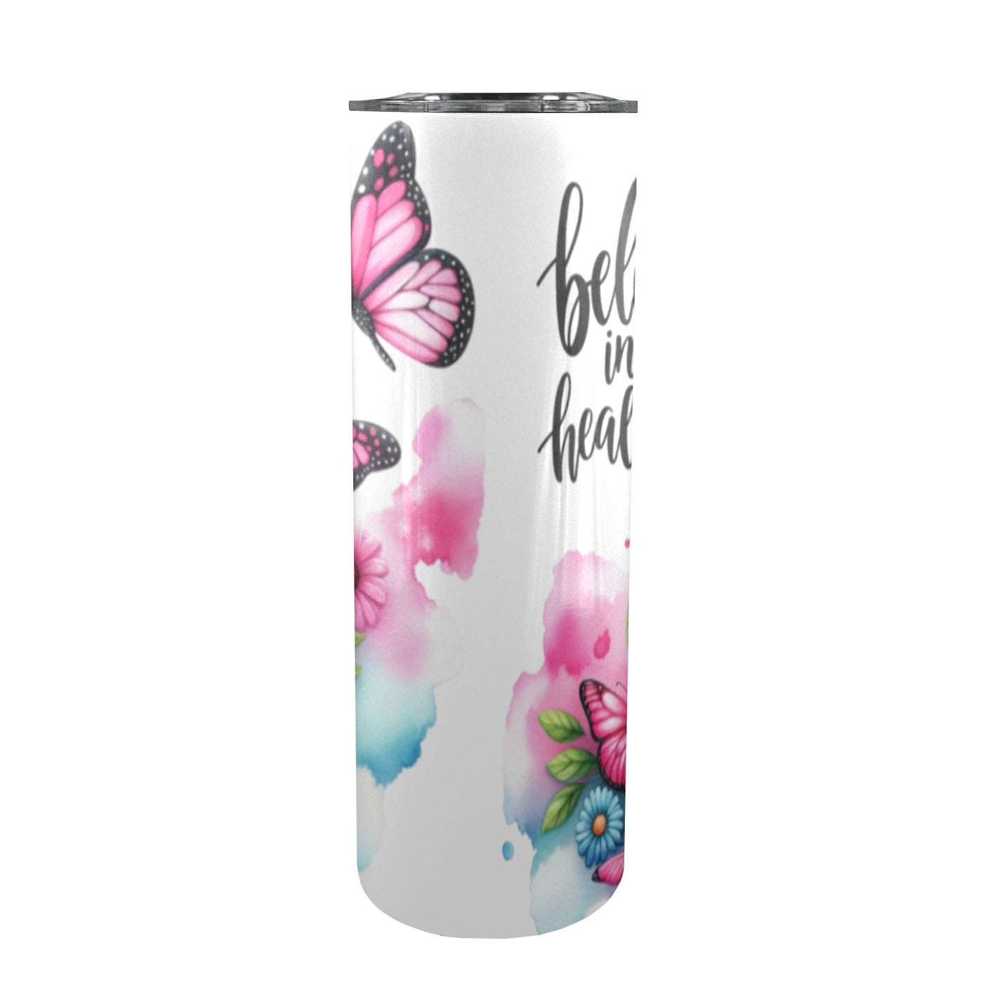 20 oz Breast Cancer Ribbon and Butterflies Tumbler