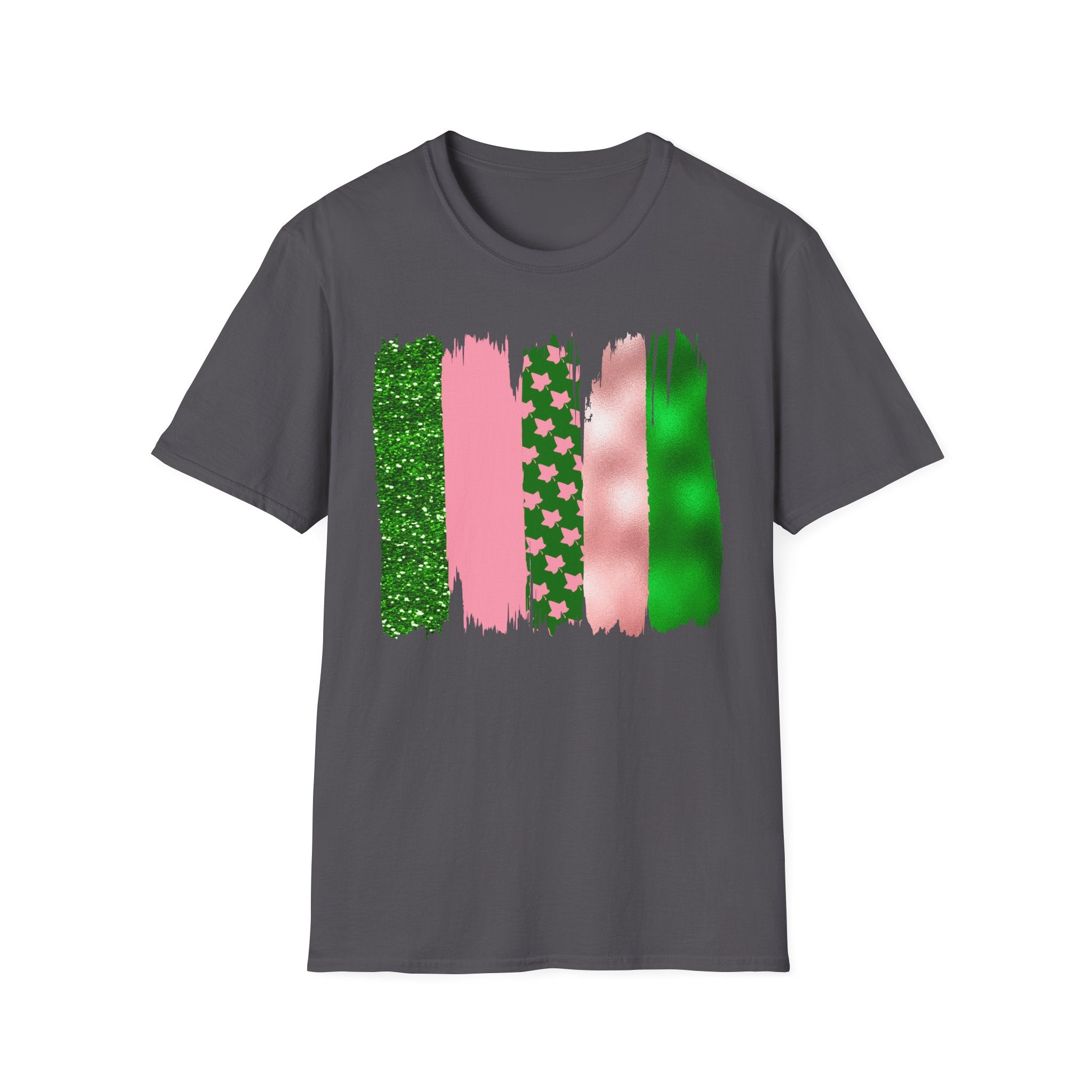 Pink & Green Brushstroke Sorority-Inspired T-Shirt – Glitter, Glam, & Greek Pride