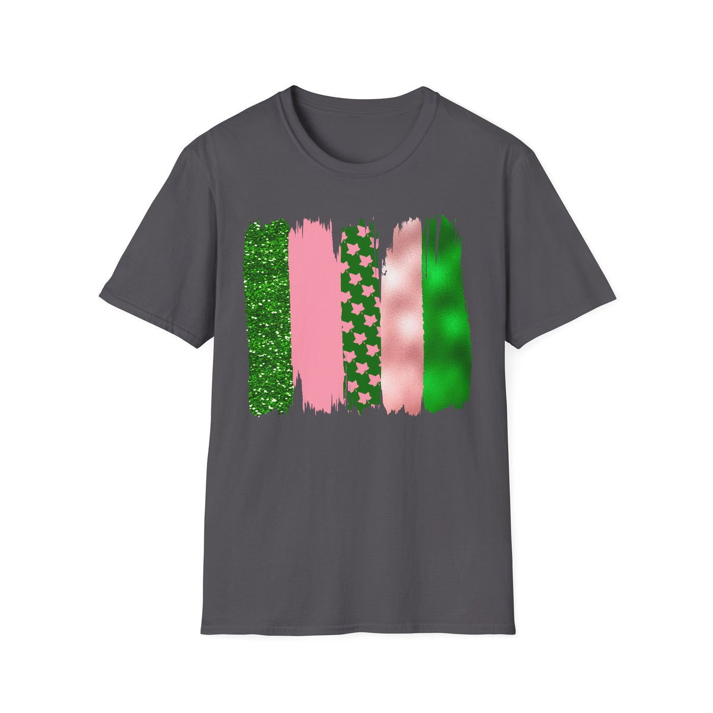 Pink & Green Brushstroke Sorority-Inspired T-Shirt – Glitter, Glam, & Greek Pride