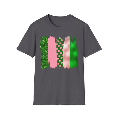 Pink & Green Brushstroke Sorority-Inspired T-Shirt – Glitter, Glam, & Greek Pride