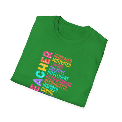 “TEACHER” Word Art Tee – Bold, Bright, and Built for Educators Who Inspire