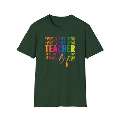“Teacher Life” Rainbow Tee – Colorful Back-to-School Shirt for Educators 🍎✨