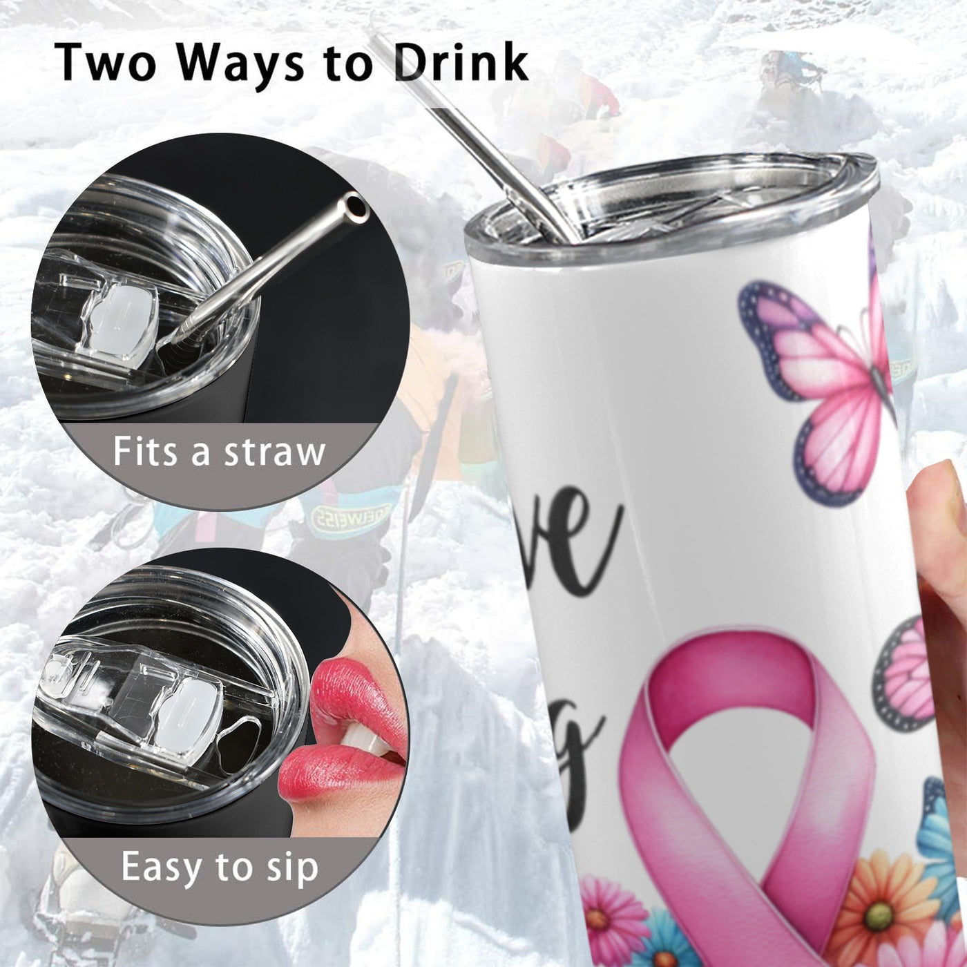 20 oz Breast Cancer Ribbon and Butterflies Tumbler