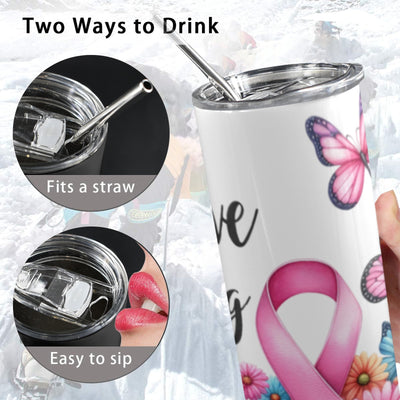20 oz Breast Cancer Ribbon and Butterflies Tumbler