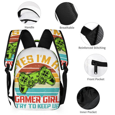 “Yes, I’m a Gamer Girl” Kids Backpack – Customizable & Perfect for School or Play! 🌈