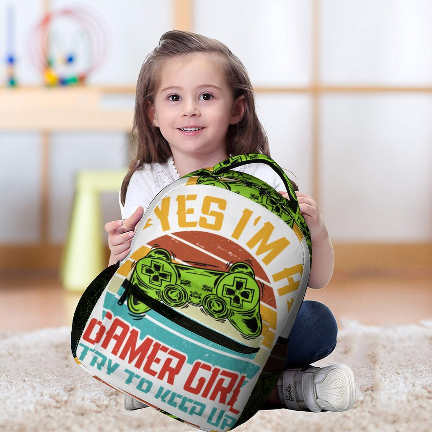 “Yes, I’m a Gamer Girl” Kids Backpack – Customizable & Perfect for School or Play! 🌈