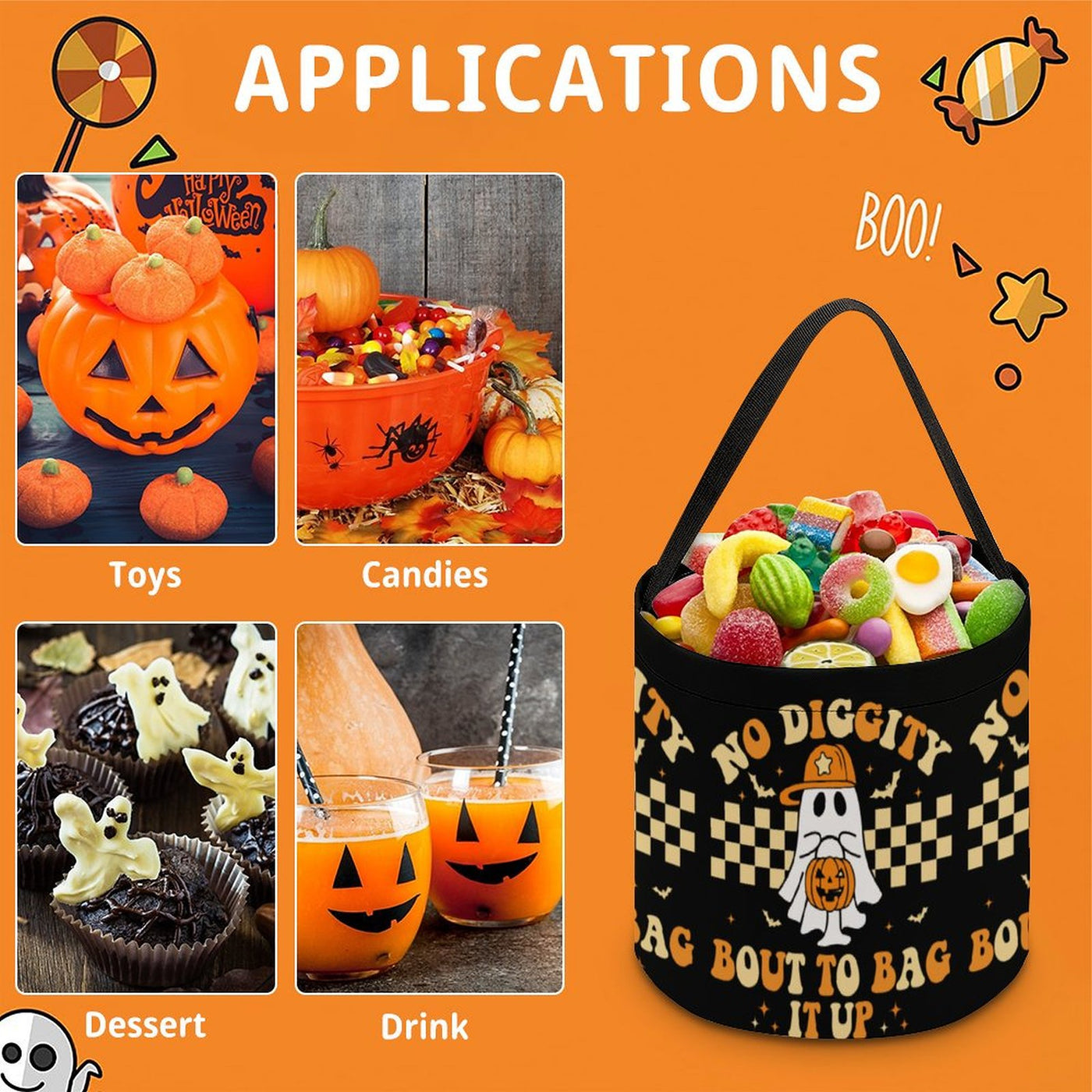 Kids Halloween Tote – “No Diggity, Bout to Bag It Up” Trick-or-Treat Candy Bag