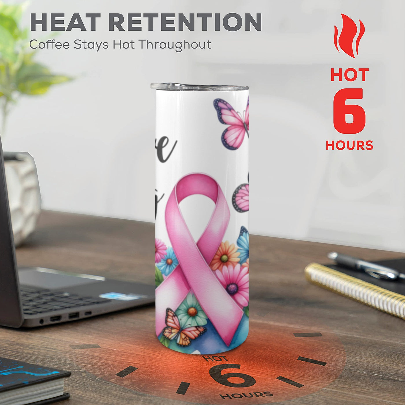 20 oz Breast Cancer Ribbon and Butterflies Tumbler