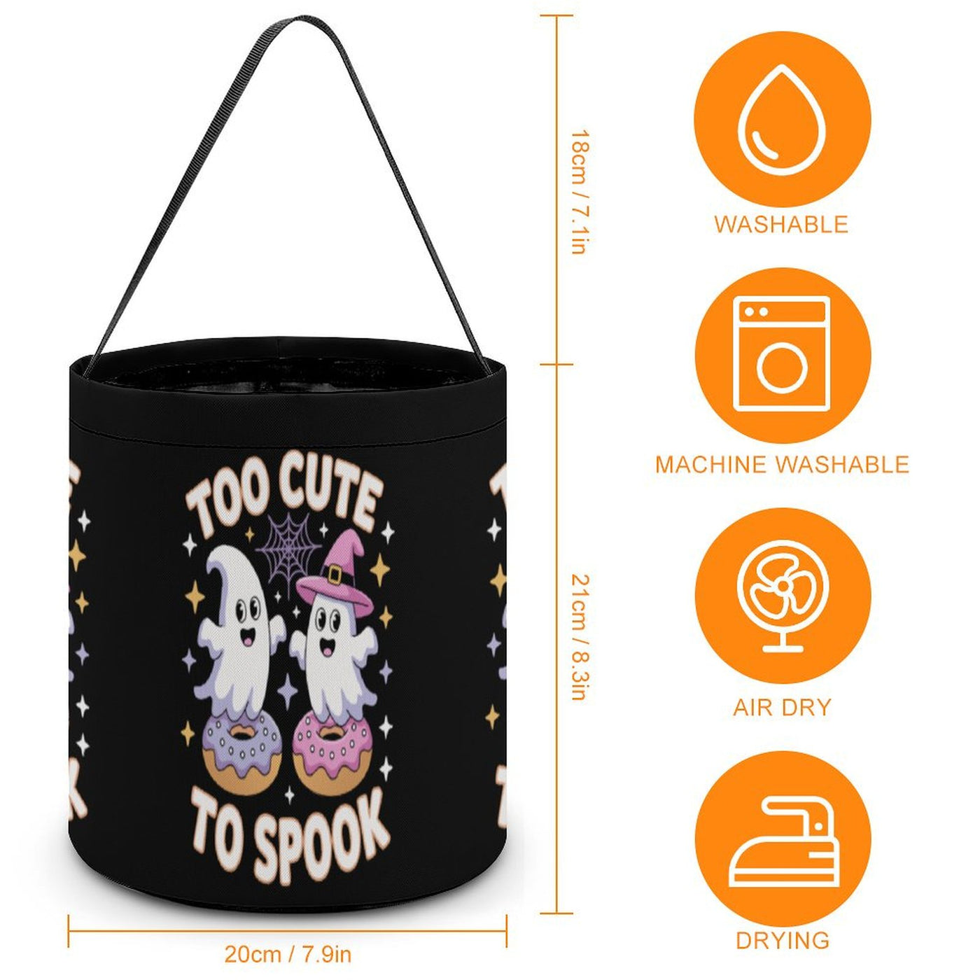 Kids Halloween Candy Bag – “Too Cute to Spook” Trick-or-Treat Tote