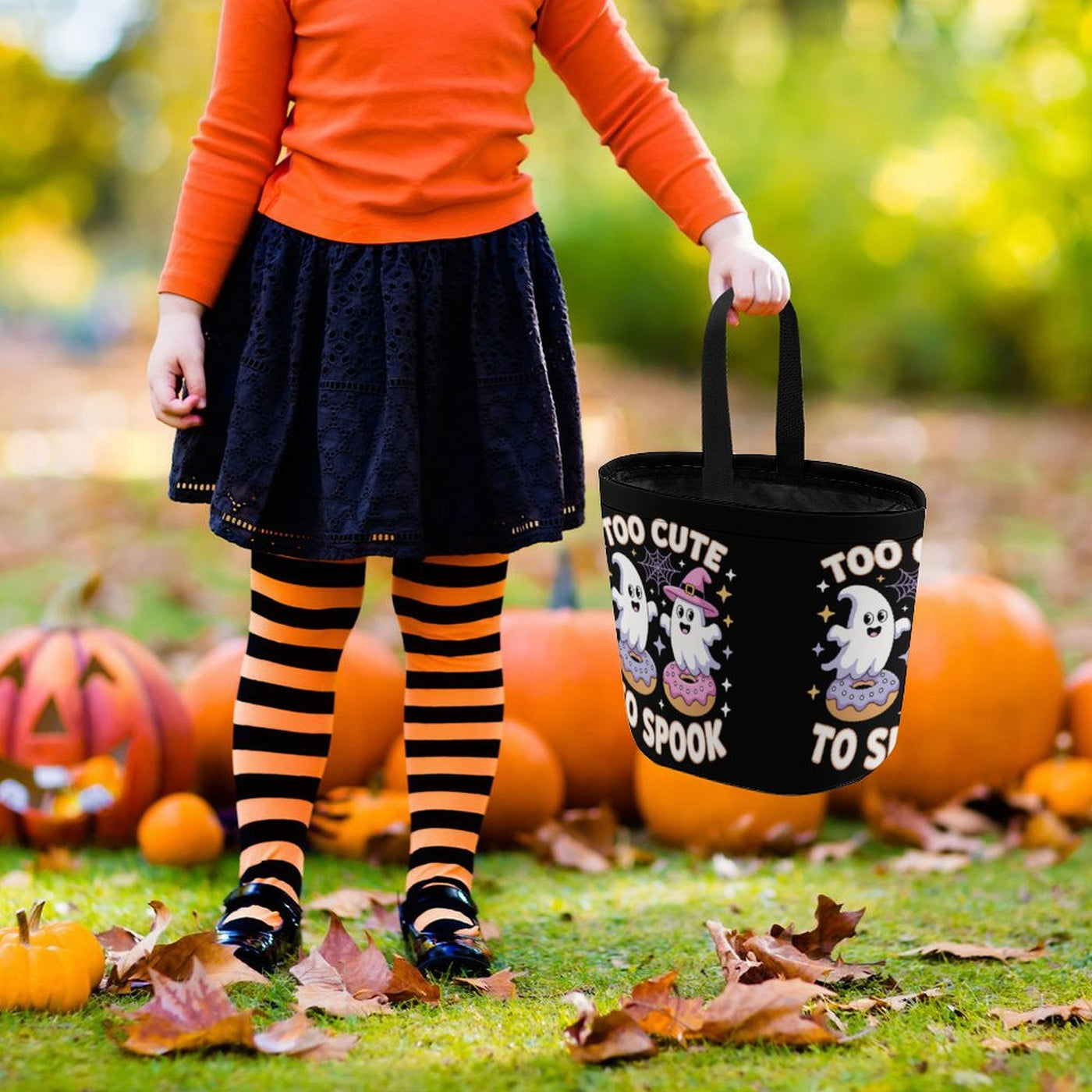 Kids Halloween Candy Bag – “Too Cute to Spook” Trick-or-Treat Tote