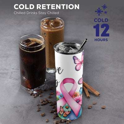 20 oz Breast Cancer Ribbon and Butterflies Tumbler