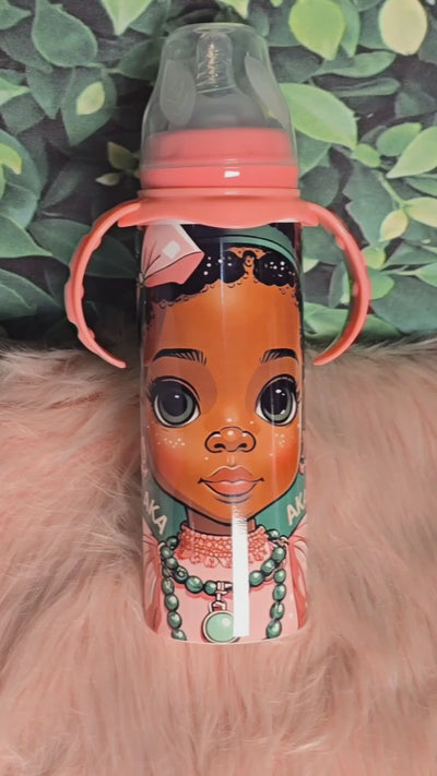 Personalized Baby Bottle | Custom Afrocentric Design | Available in Blue or Pink