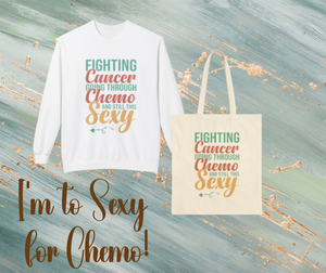 White sweatshirt and beige tote bag with motivational text on a textured background