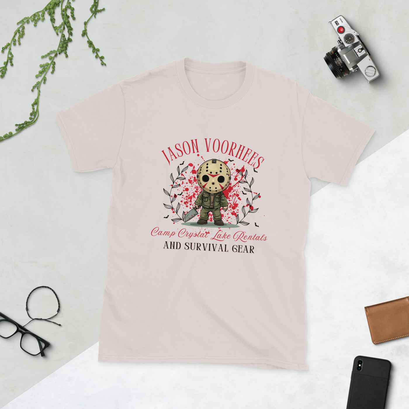 Jason Voorhees Halloween tee featuring Camp Crystal Lake Rentals design perfect for spooky fall vibes.